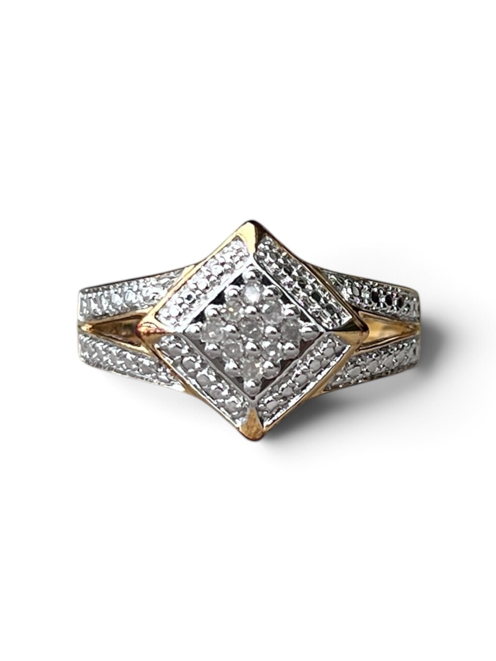 Gold Over Sterling Silver Natural Diamond Cluster Ring Size 7